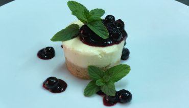Kunafa Cheese Cake with Blueberry Sauce